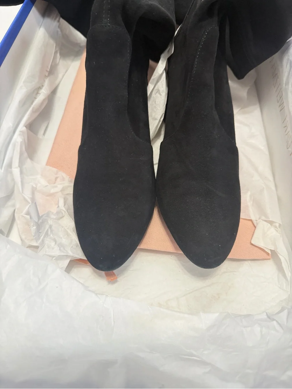 Stuart Weitzman Black Suede Over-the-Knee Block Heel Boots